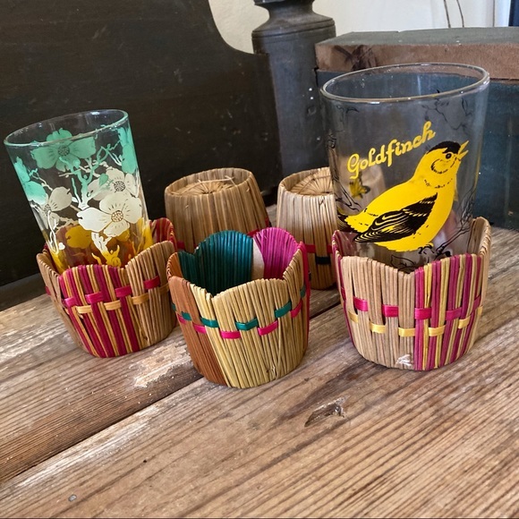 Vintage Boho Multi Color Cup Holders Tiki Bar Style Early Glass Holders